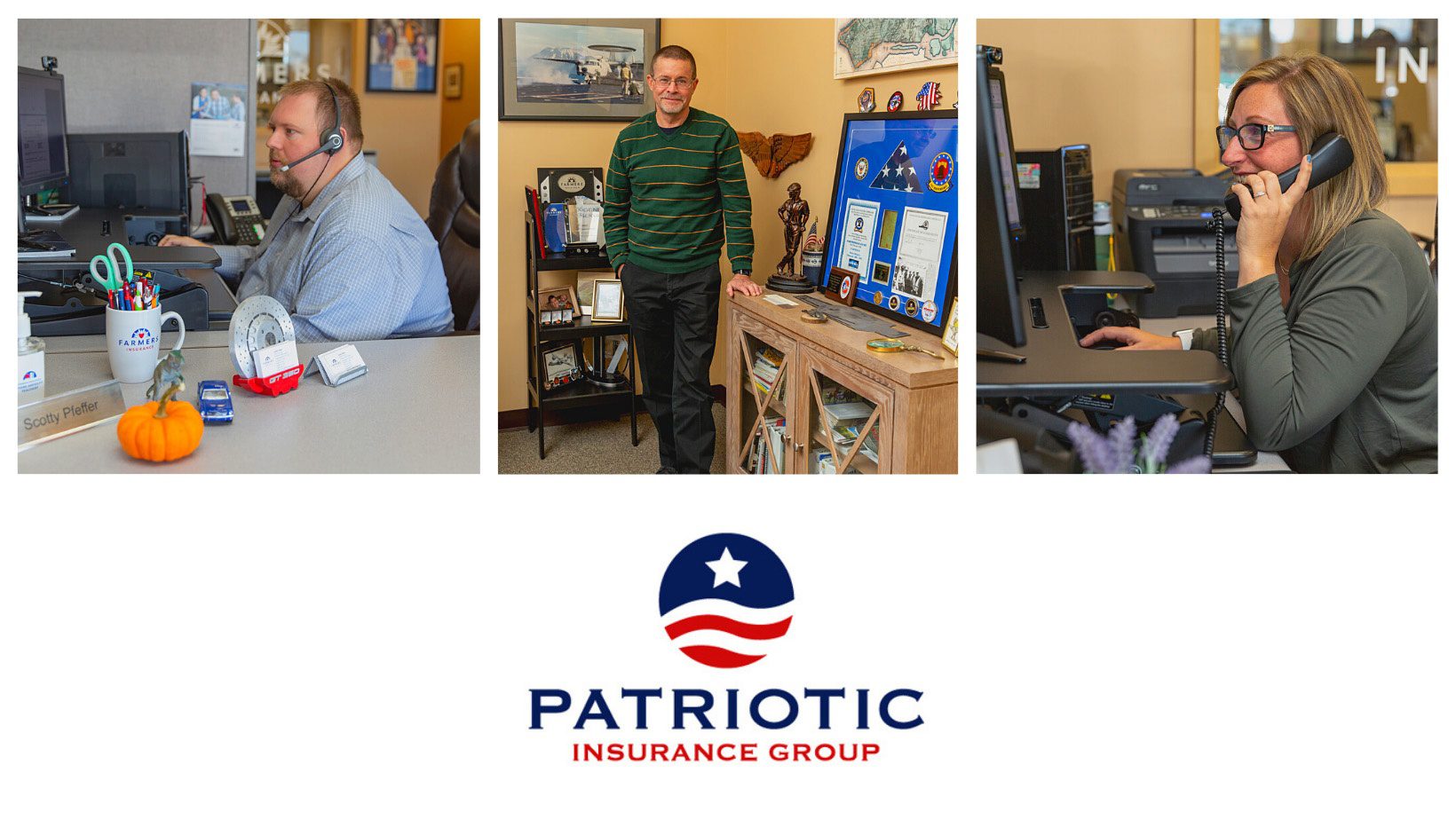 About Our Agency - Portrait of Patriotic Insurance Group Team Members Working Inside the Office