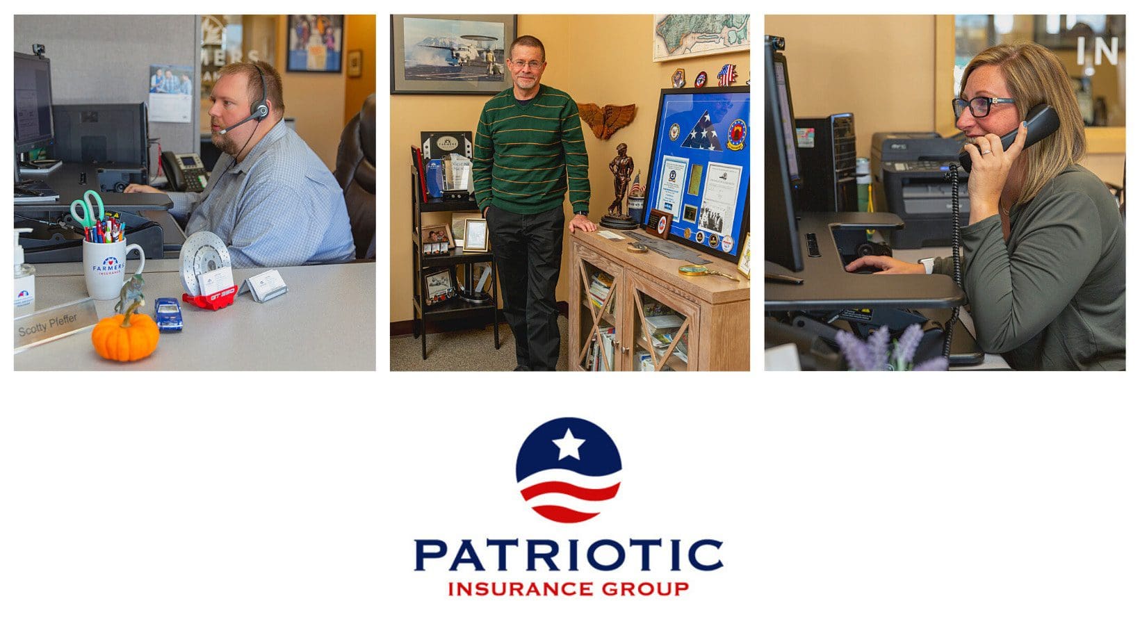 About Our Agency - Portrait of Patriotic Insurance Group Team Members Working Inside the Office